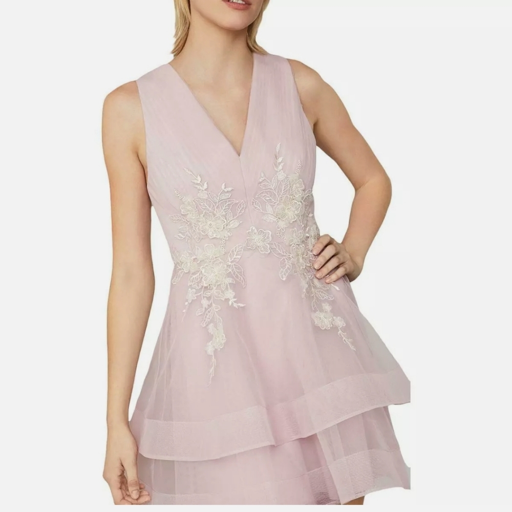 BCBG MAXAZRIA Womens Embroidered Tulle Mini Cocktail Dress 4 MSRP$398